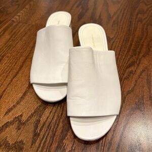 Mansur Gavriel White Leather Block Heel Mules - Size 35.5